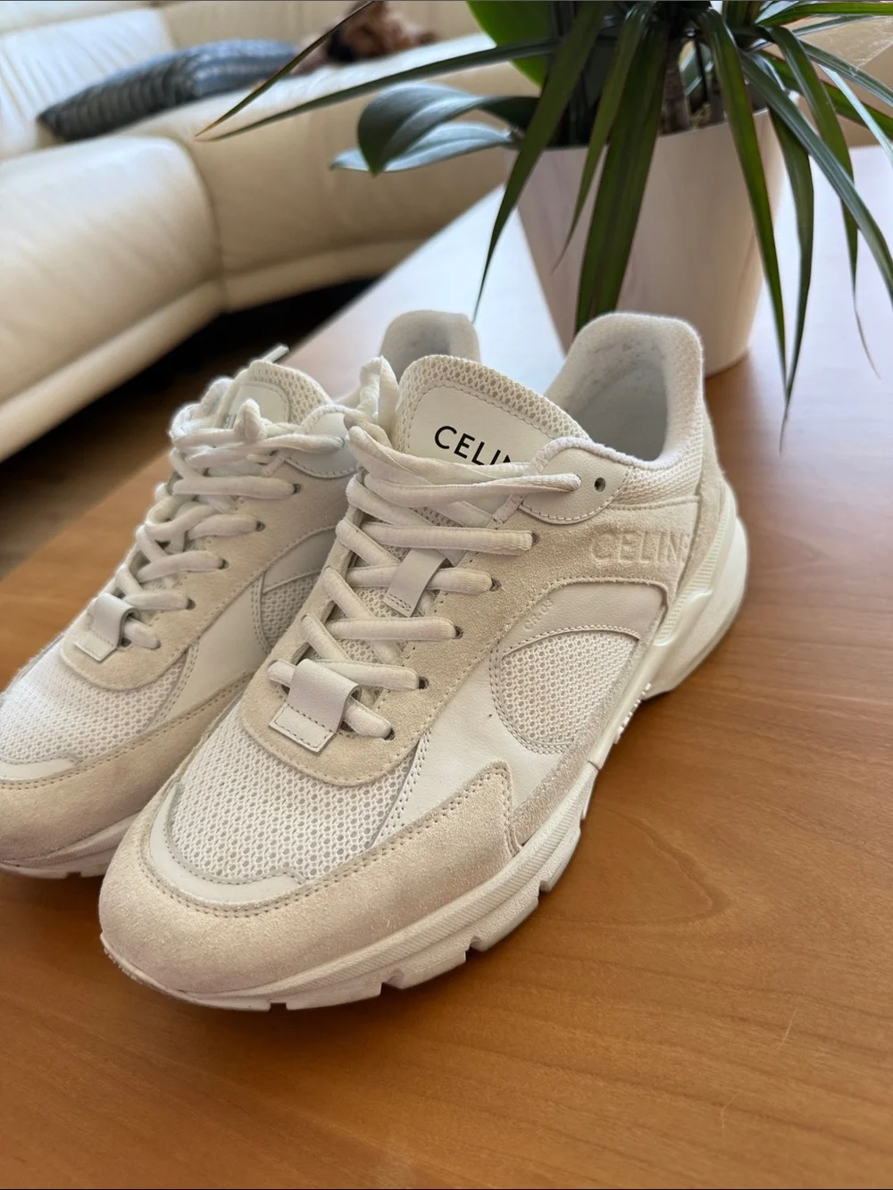 Celine Cream Mesh & Suede Trainer Sneakers - Picture 5 of 8